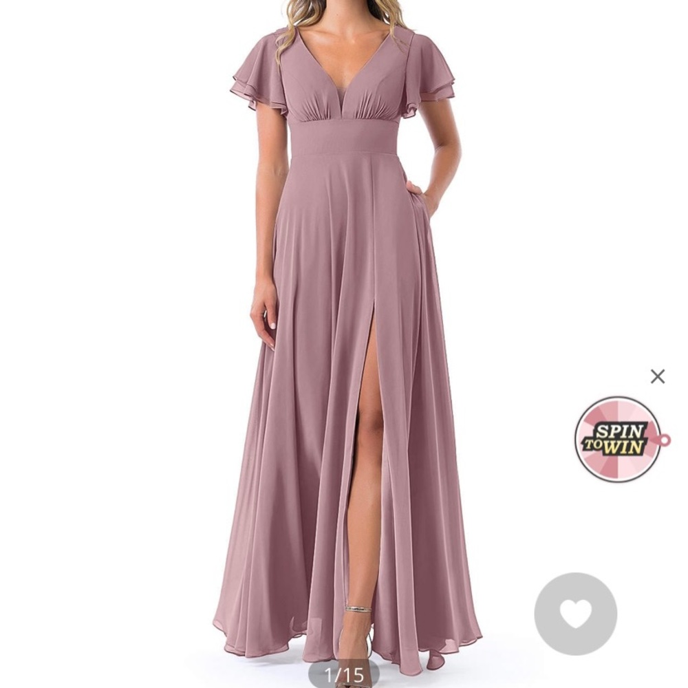 Azazie desert rose A-line dress.